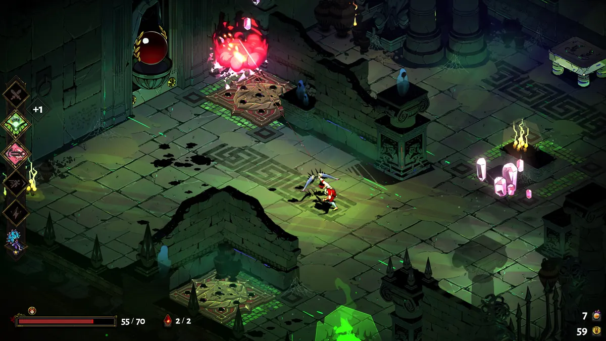 Zagreus firing the bow during combat in Tartarus in Hades