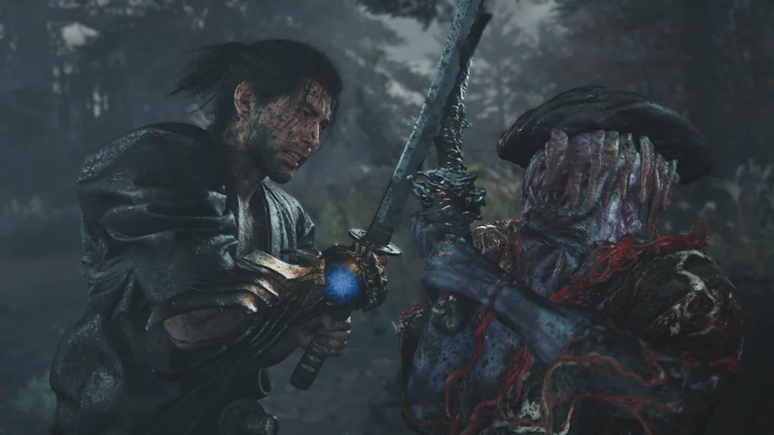 Miyamoto Musashi faces a Genma in Onimusha: Way of the Sword